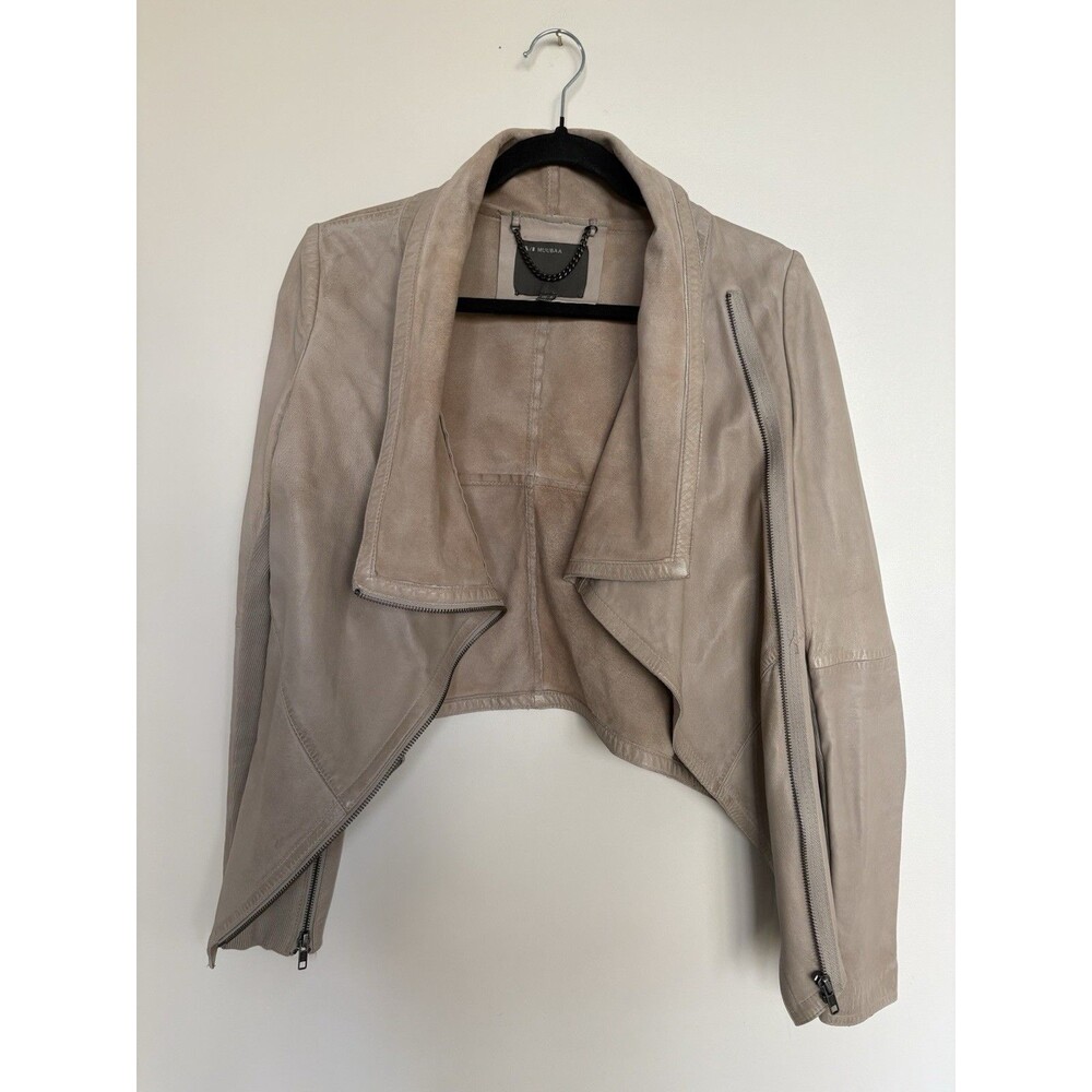 Muubaa Sabina Drizzle Drape Cardi Beige Leather Sheepskin Jacket Sz 4